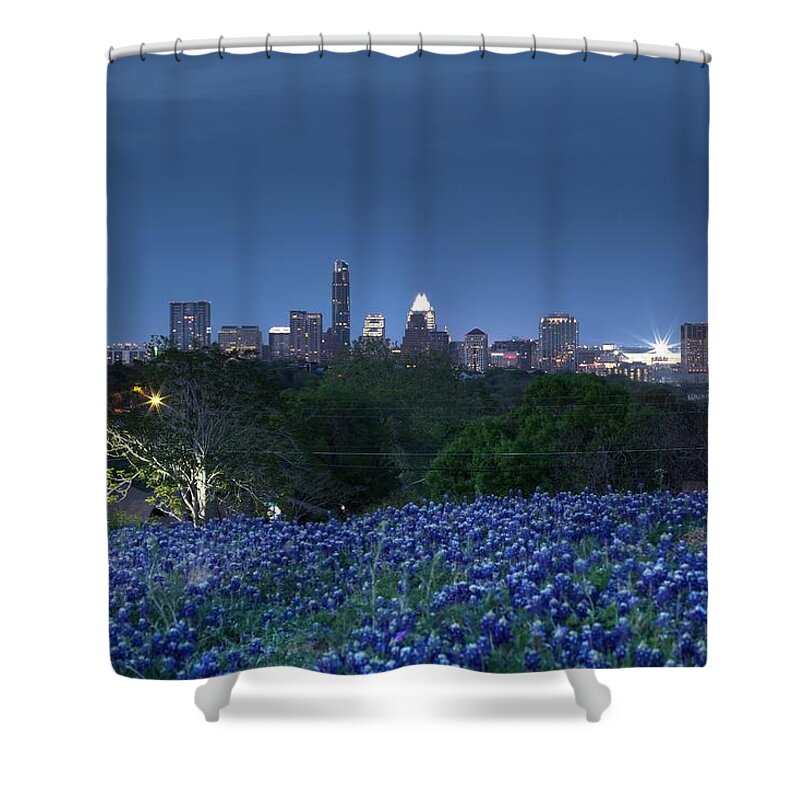 Austin Shower Curtain featuring the photograph Bluebonnet Twilight by Dave Files