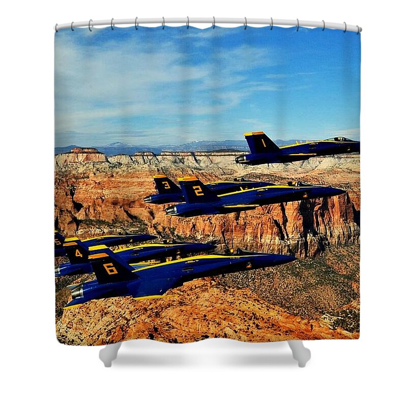 Blue Angels Shower Curtain featuring the photograph Blues Over Zion by Benjamin Yeager