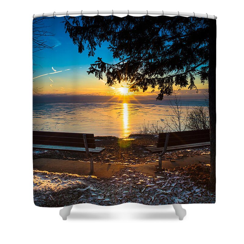 Sunrise Shower Curtain featuring the photograph Bluff Benches by James Meyer