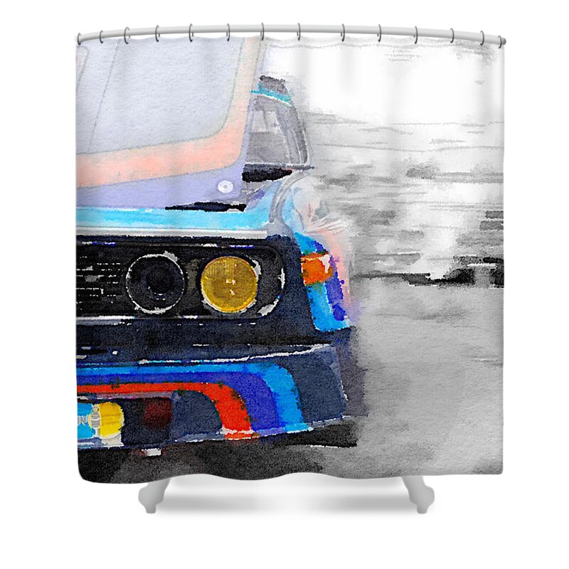 Bmw Shower Curtain featuring the painting BMW Lamp and Grill Watercolor by Naxart Studio