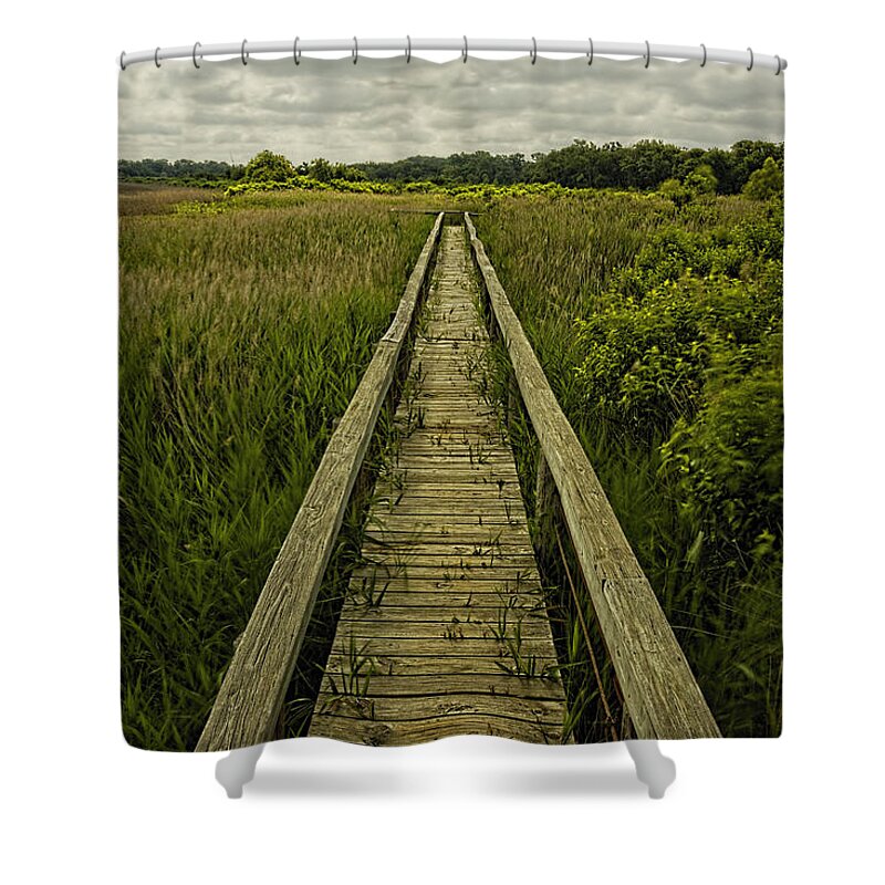 Boardwalk Shower Curtain featuring the photograph Boardwalk Into Nature by Jonathan Davison