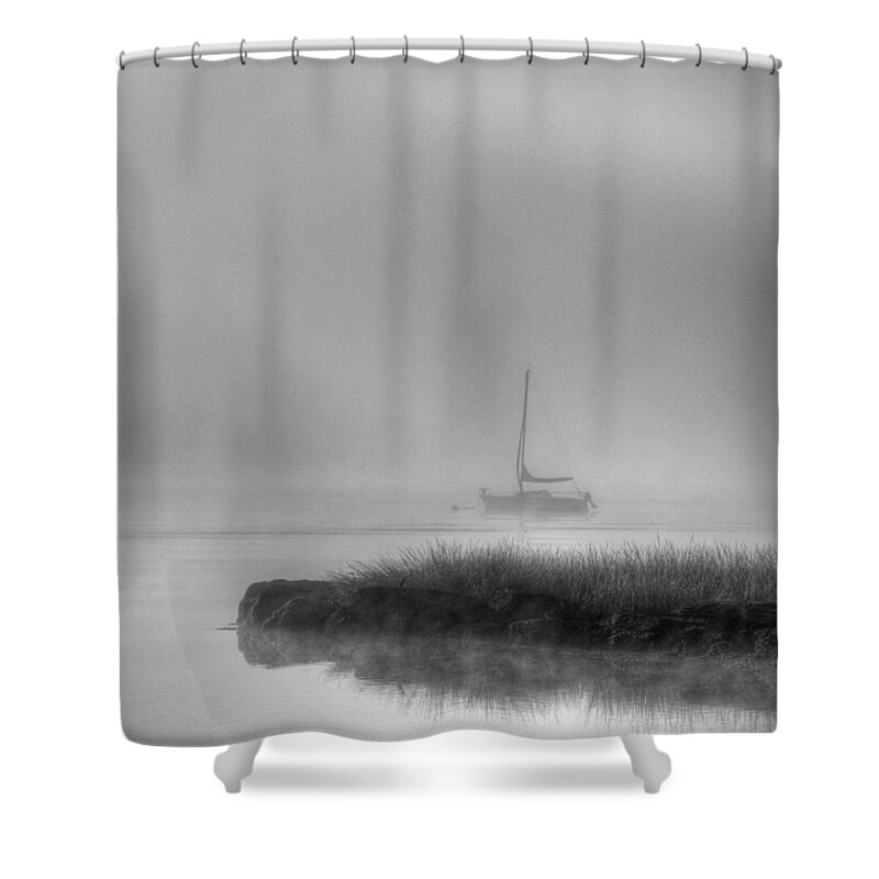 Boat Shower Curtain featuring the photograph Boat and Morning Fog by David Gordon