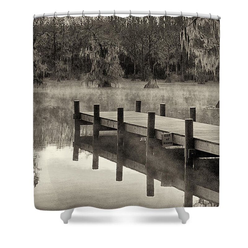 Scenics Shower Curtain featuring the photograph Boat Dock Caddo Lake by Mary Lee Dereske