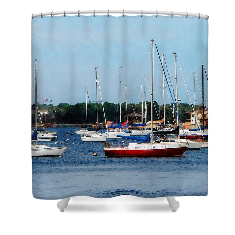 Newport Shower Curtain featuring the photograph Boat - Group of Sailboats Newport RI by Susan Savad