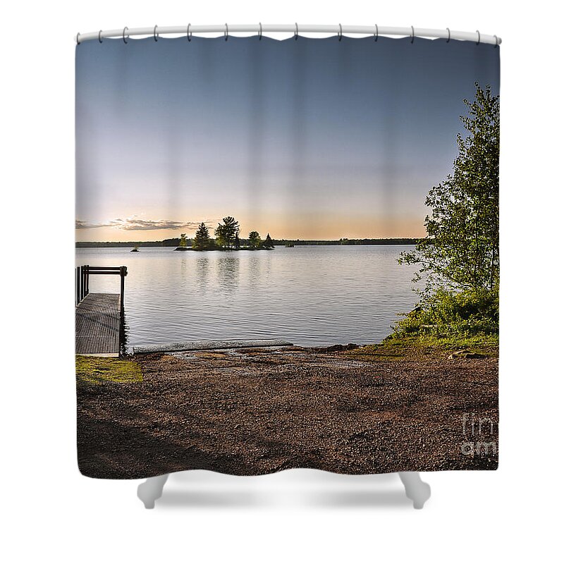 Boat Landing Shower Curtain featuring the photograph Boat Landing by Gwen Gibson