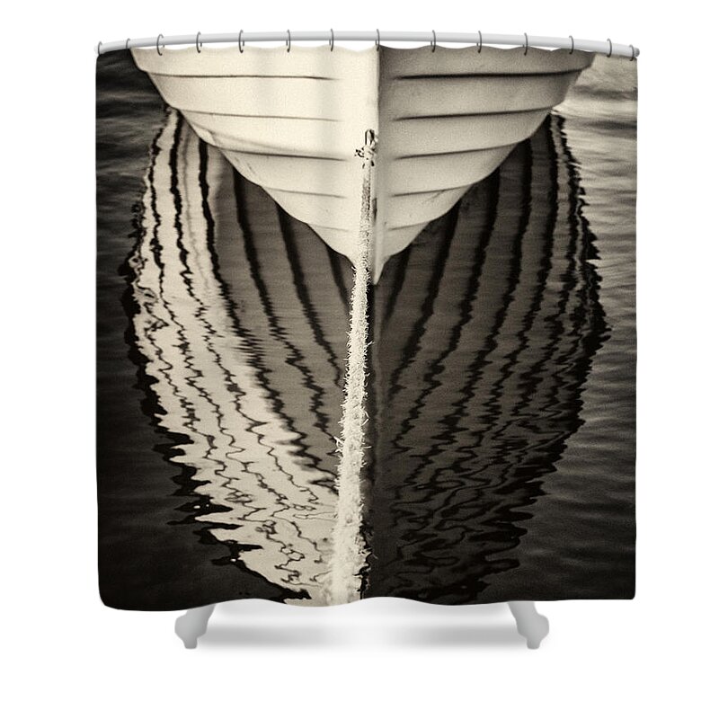 Boat Reflections Shower Curtain featuring the photograph Boat mirrored by Mike Santis