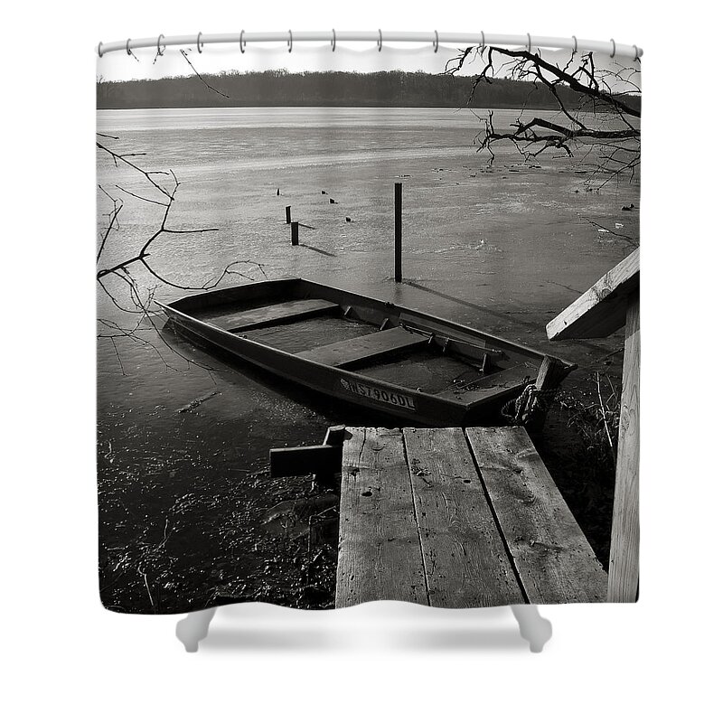 Wingra Shower Curtain featuring the photograph Boat in Ice - Lake Wingra - Madison - WI by Steven Ralser
