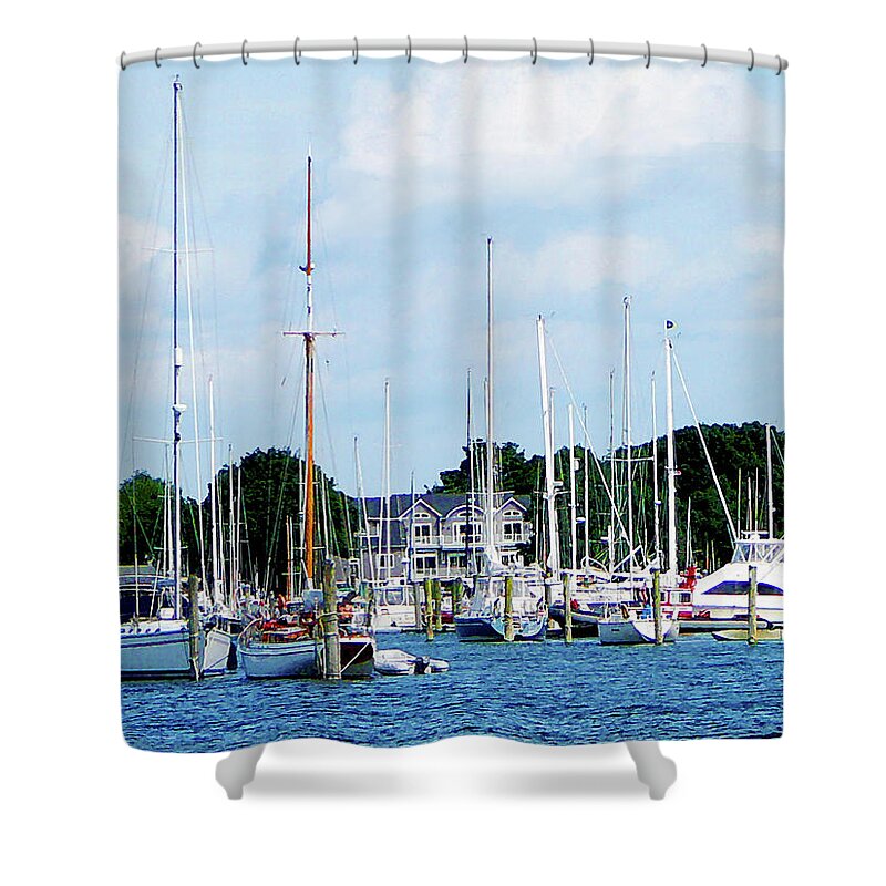 Boat Shower Curtain featuring the photograph Boat - Village Dock at Wickford RI by Susan Savad