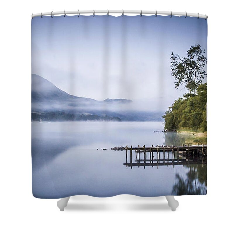 Dawn Shower Curtain featuring the photograph Boathouse at Pooley Bridge by Neil Alexander Photography