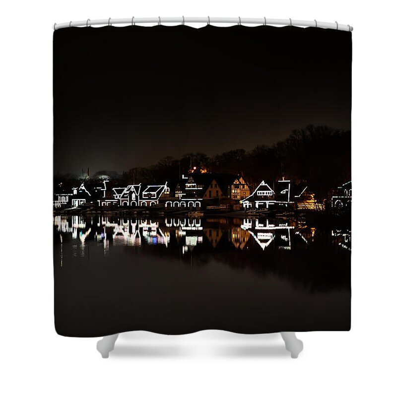 Boathouse Row At Night Shower Curtain featuring the photograph Boathouse Row at Night by Bill Cannon