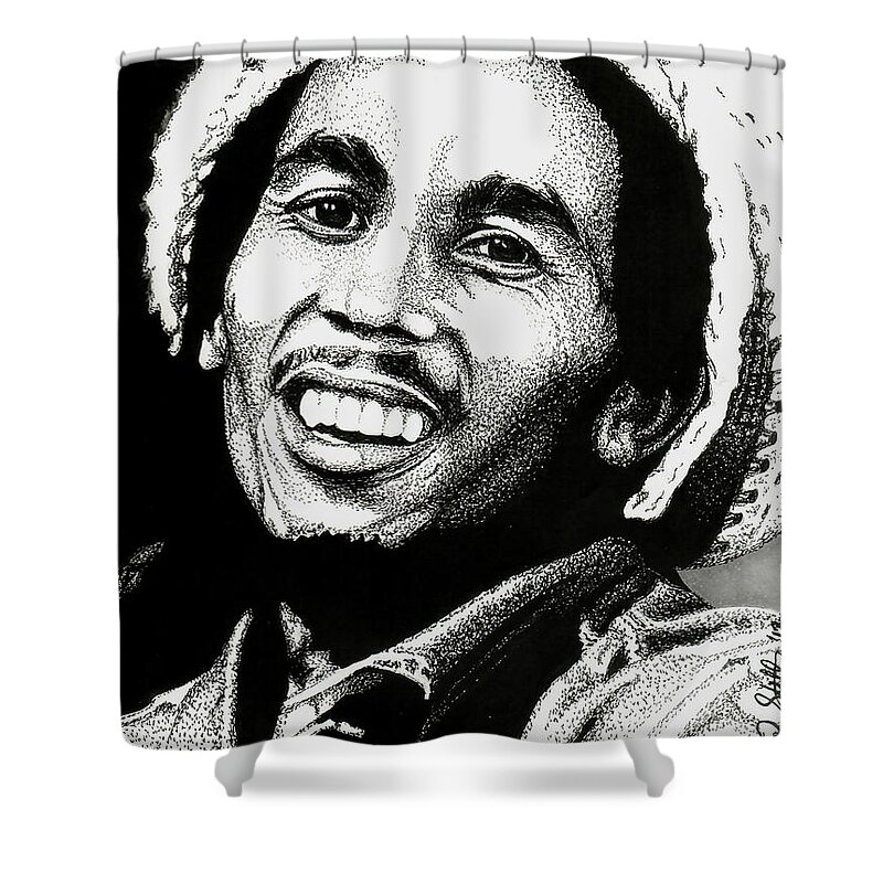 Bob Marley Shower Curtain featuring the drawing Bob Marley by Cory Still