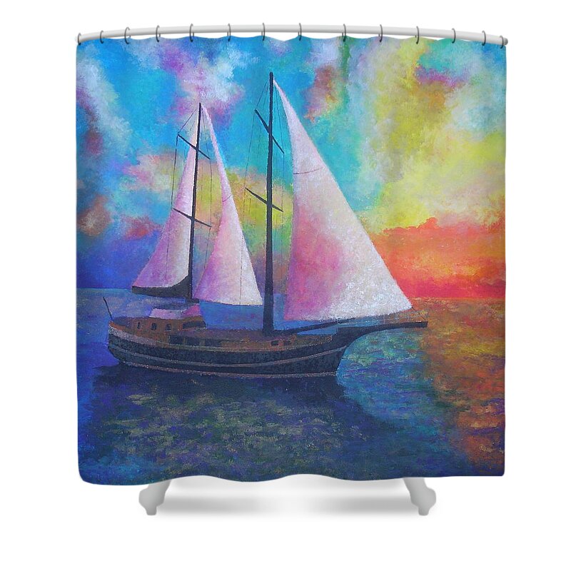 Boat Shower Curtain featuring the painting Bodrum Gulet Cruise by Taiche Acrylic Art