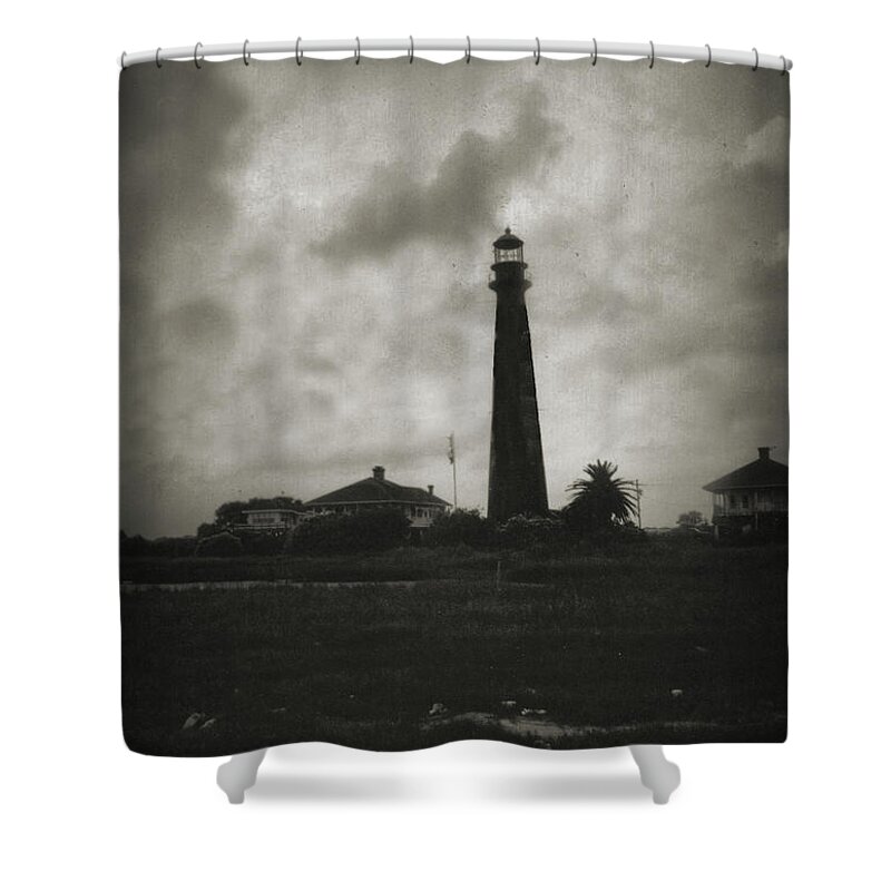 Bolivar Lighthouse Shower Curtain featuring the digital art Bolivar Lighthouse by Linda Unger