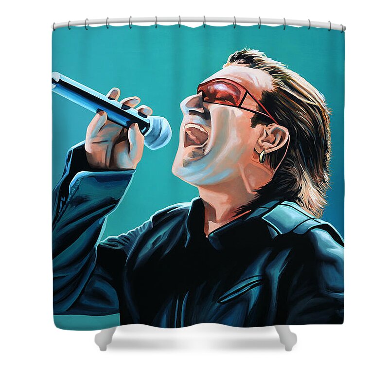 U2 Shower Curtain featuring the painting Bono of U2 Painting by Paul Meijering