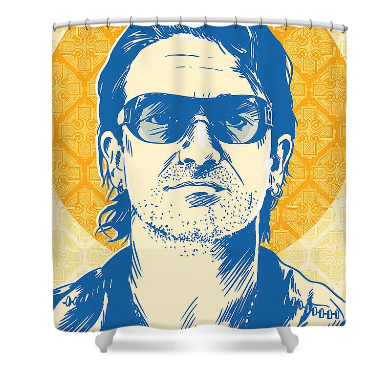 Rock And Roll Shower Curtain featuring the digital art Bono Pop Art by Jim Zahniser