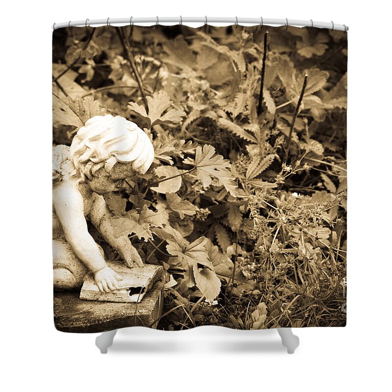 Shower Curtain featuring the photograph Book Angel Deep in Thought by Cheryl Baxter