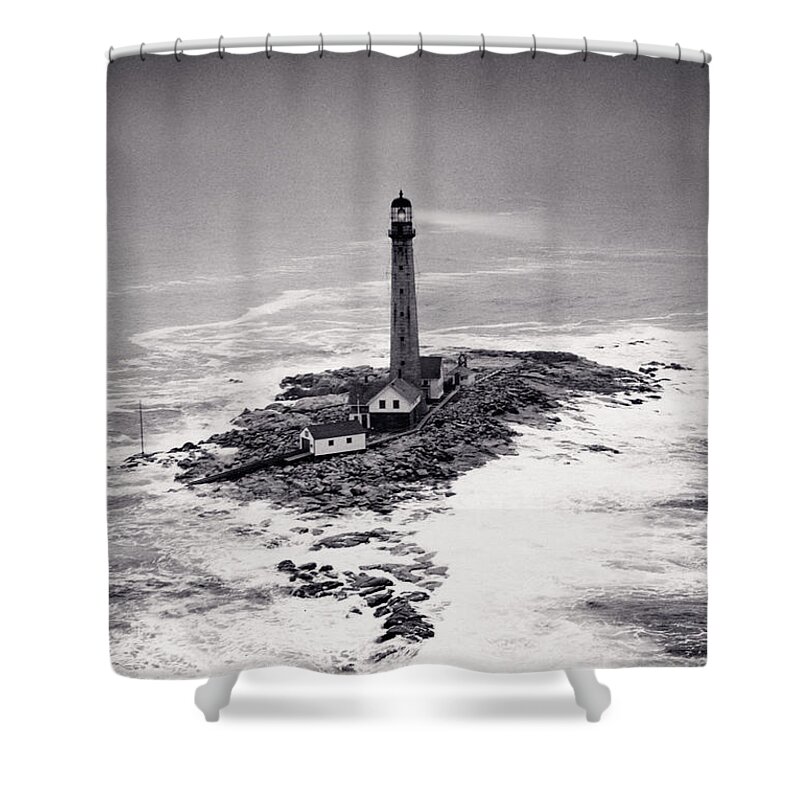 Lighthouse Shower Curtain featuring the photograph Boon Island Light Tower circa 1950 by Aged Pixel
