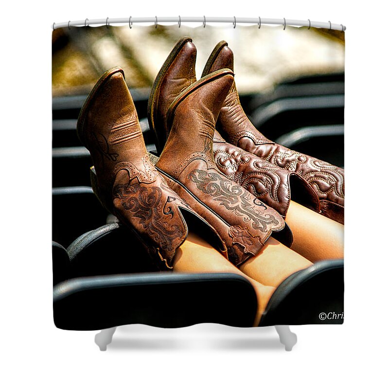 Christopher Holmes Photography Shower Curtain featuring the photograph Boots Up by Christopher Holmes