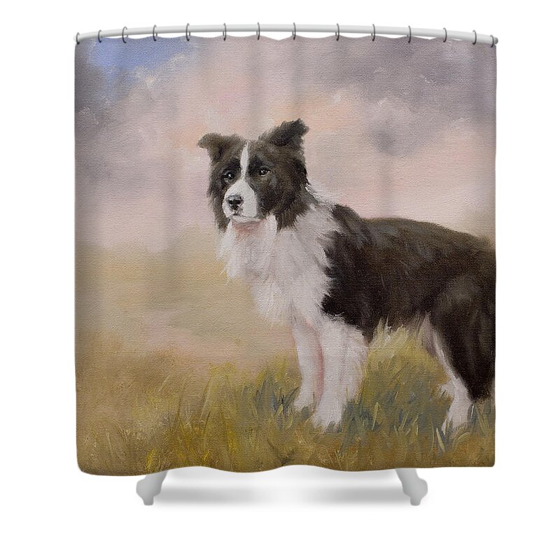 Home of Border Collie Dogs Playing Poker Shower Curtain 