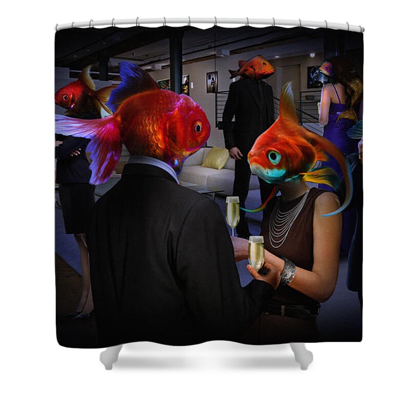 Fish Shower Curtain featuring the digital art Boring speaking by Alessandro Della Pietra