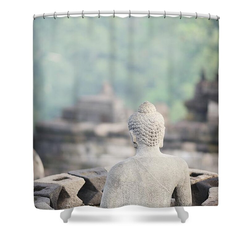 Statue Shower Curtain featuring the photograph Borobudur Buddha Statue by Carlina Teteris