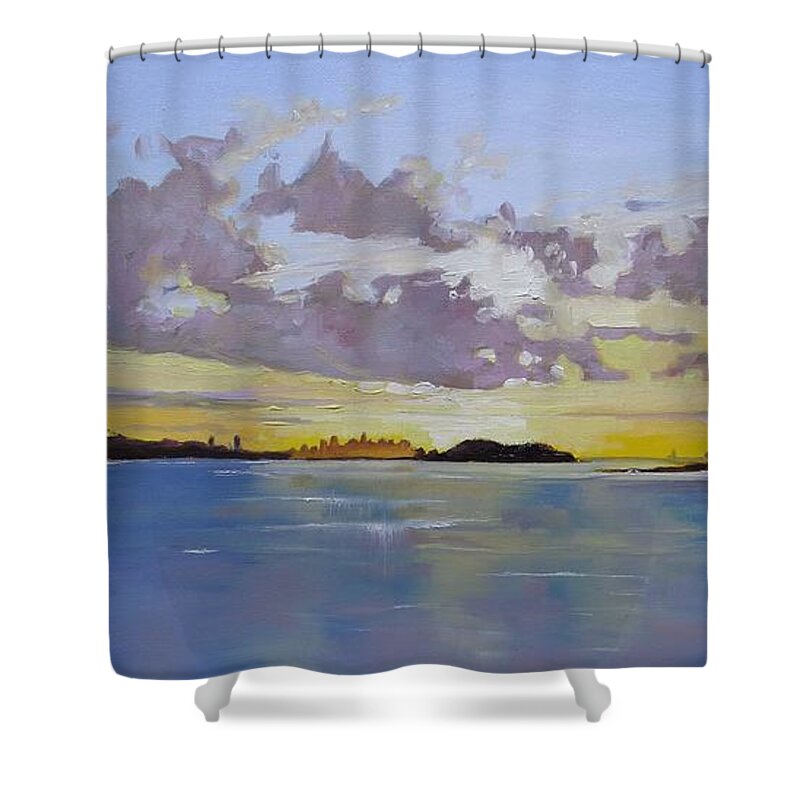 City Of Boston Shower Curtain featuring the painting Boston A Glow Two by Laura Lee Zanghetti