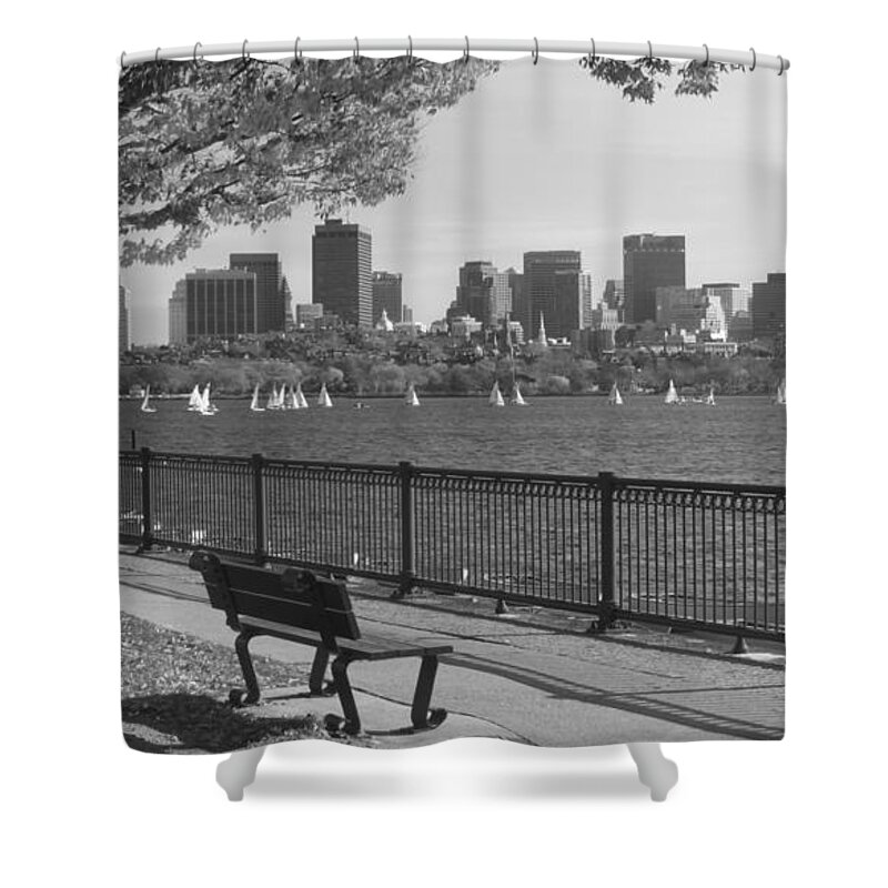 Boston Shower Curtain featuring the photograph Boston Charles River black and white by John Burk