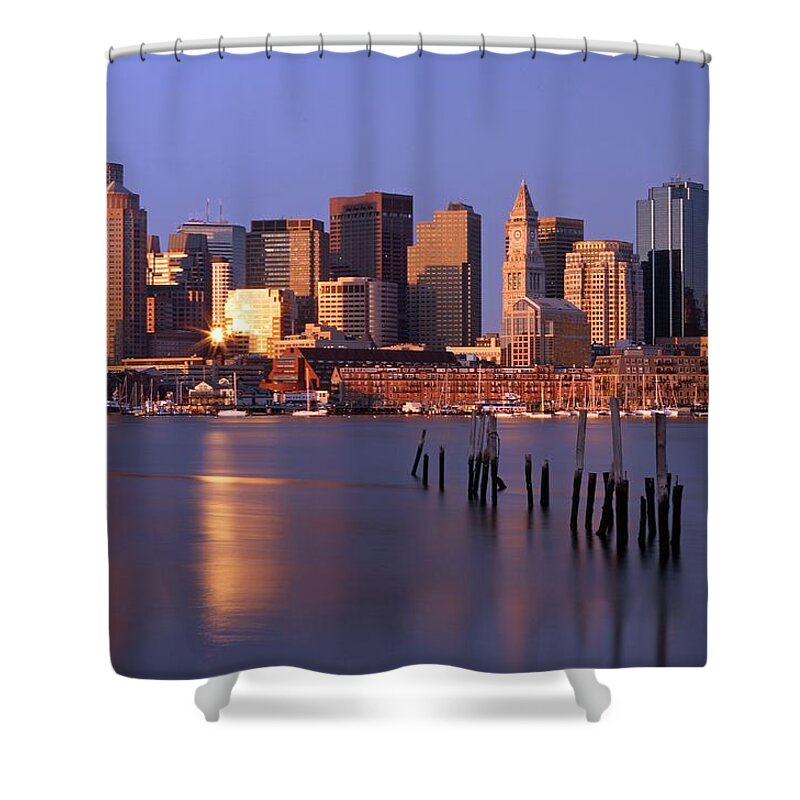 Boston Shower Curtain featuring the photograph Boston Financial District and Harbor by Juergen Roth