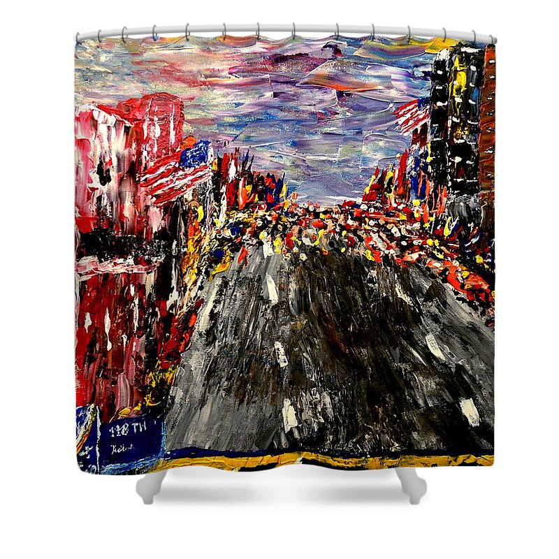 Boston Marathon Shower Curtain featuring the painting Boston Marathon by Mark Moore