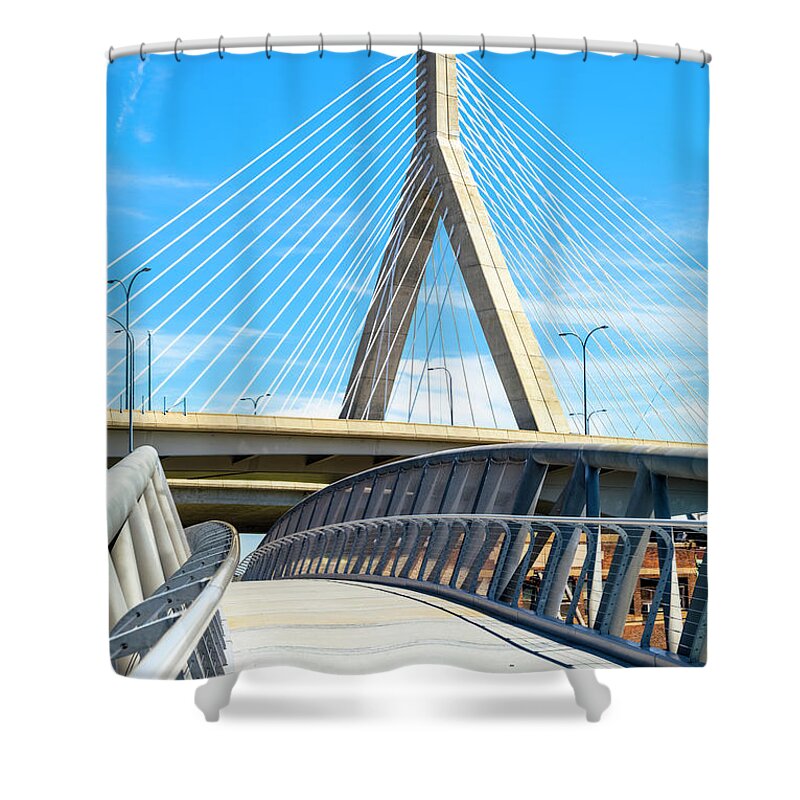 Elevated Walkway Shower Curtain featuring the photograph Boston - North Bank Walkway And Zakim by Drnadig
