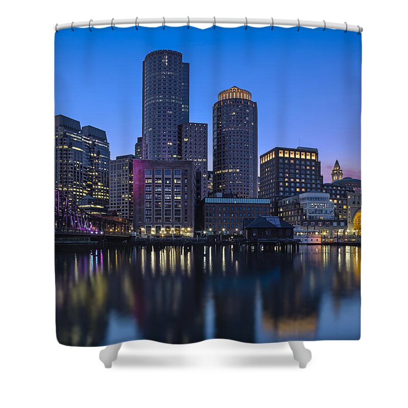 Boston Shower Curtain featuring the photograph Boston Skyline Seaport District by Susan Candelario