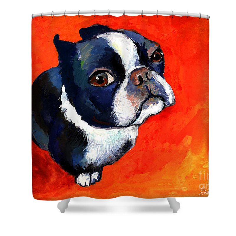 Boston Terrier Prints Shower Curtain featuring the painting Boston Terrier dog painting prints by Svetlana Novikova