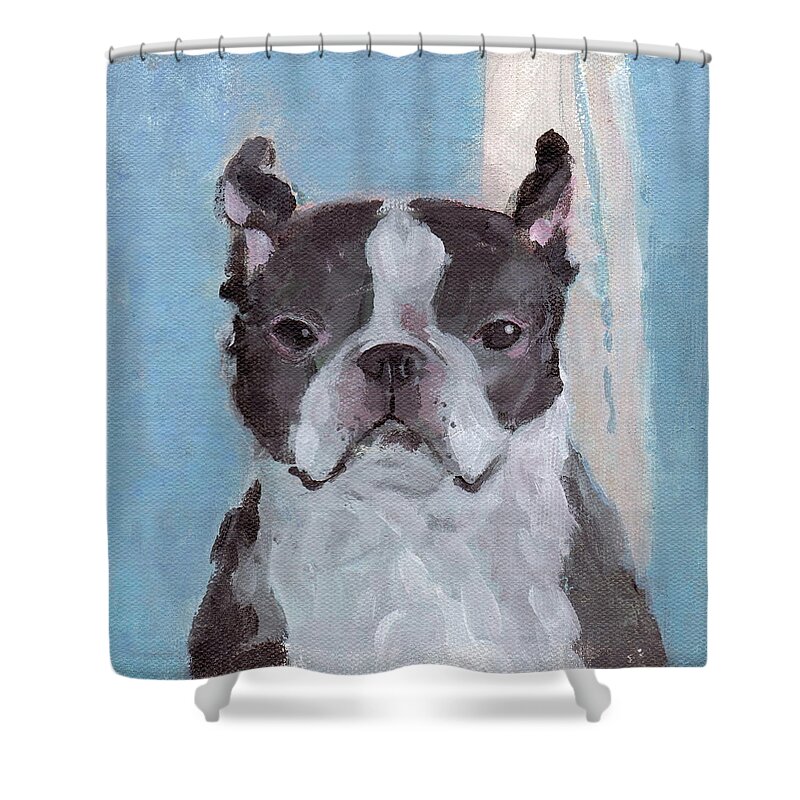 Boston Terrier Shower Curtain featuring the painting Boston Terrier by Kazumi Whitemoon