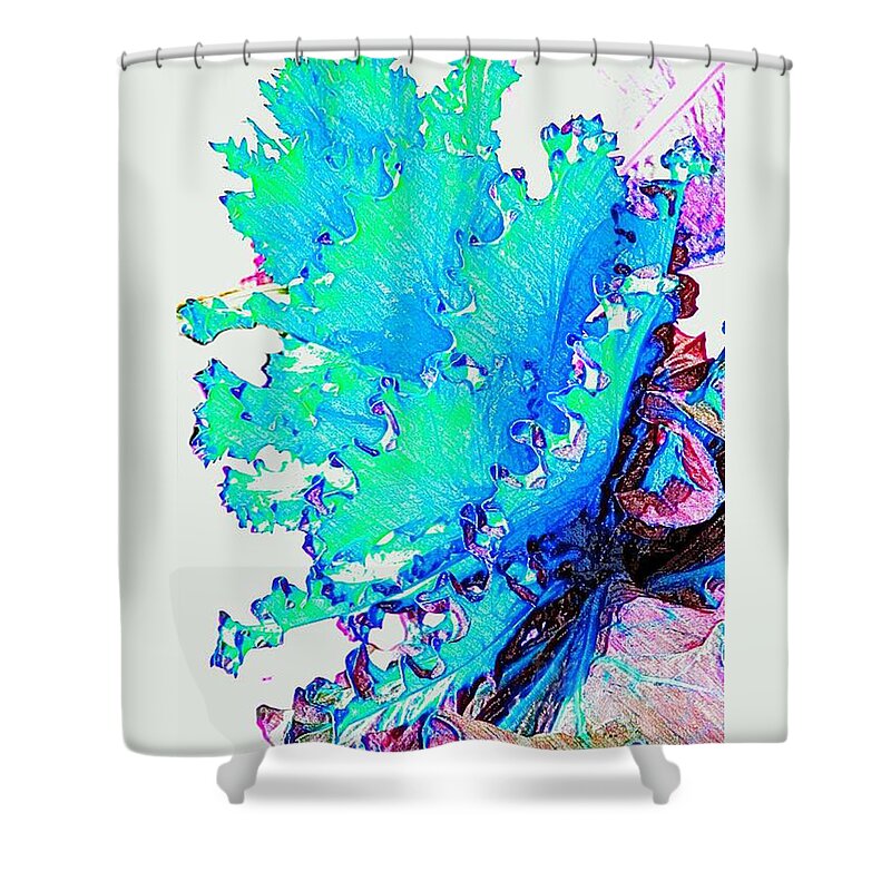 Botanical Kale Watercolor Shower Curtain featuring the digital art Botanica Fantastica II by Pamela Smale Williams