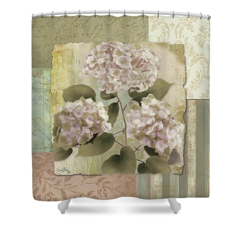 Botanical Shower Curtain featuring the digital art Botanical Hydrangeas by Elizabeth Medley