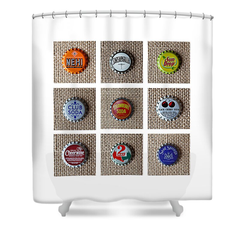Bottle Caps Shower Curtain featuring the photograph Bottle Caps by Art Block Collections