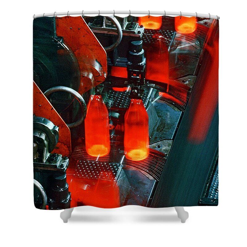 Glass Shower Curtain featuring the photograph Bottle Manufacturing by James L. Amos