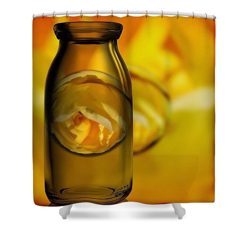 Yellow Shower Curtain featuring the photograph Bottled Yellow Rose Marble by Anna Porter