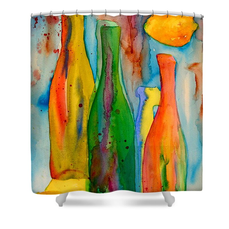 Bottle Shower Curtain featuring the painting Bottles And Lemons by Beverley Harper Tinsley