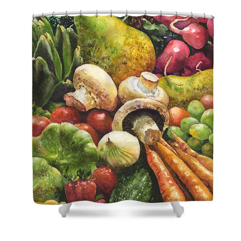 Vegetables Painting Shower Curtain featuring the painting Bountiful by Anne Gifford