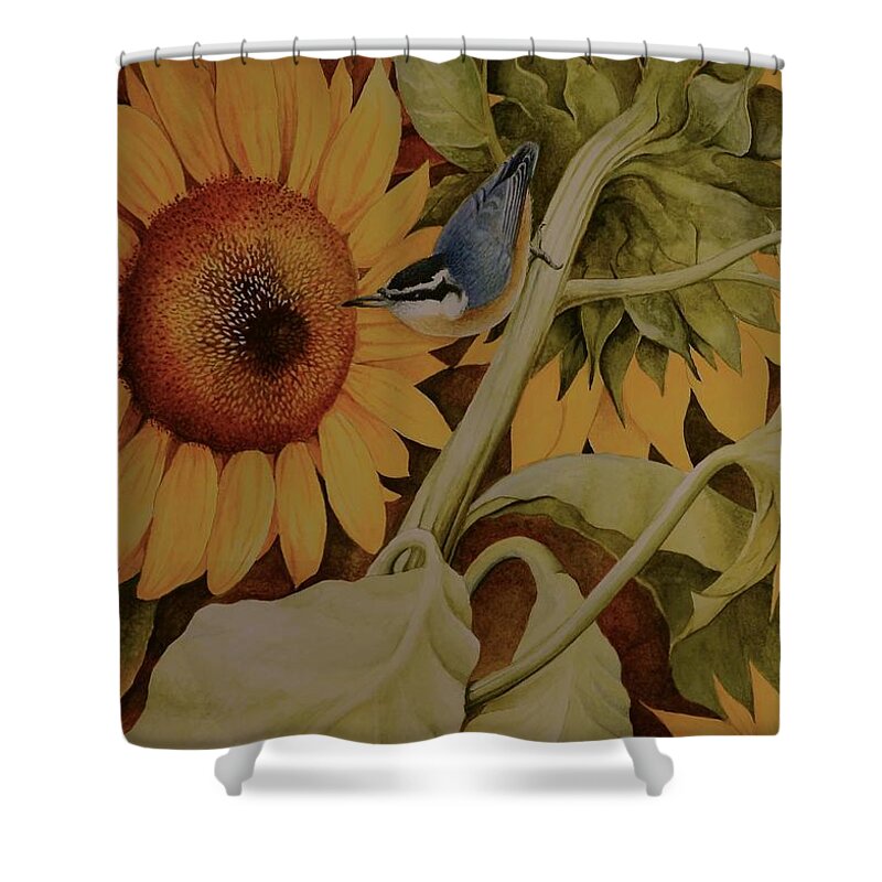 Birds Shower Curtain featuring the painting Bountiful Harvest by Charles Owens