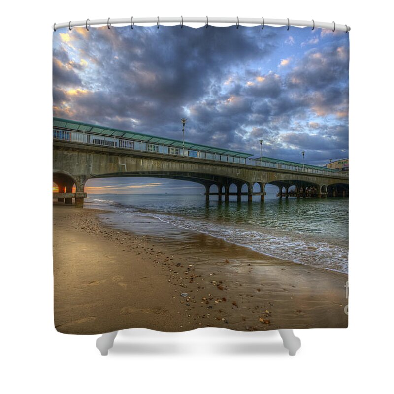 Hdr Shower Curtain featuring the photograph Bournemouth Beach Sunrise 3.0 by Yhun Suarez