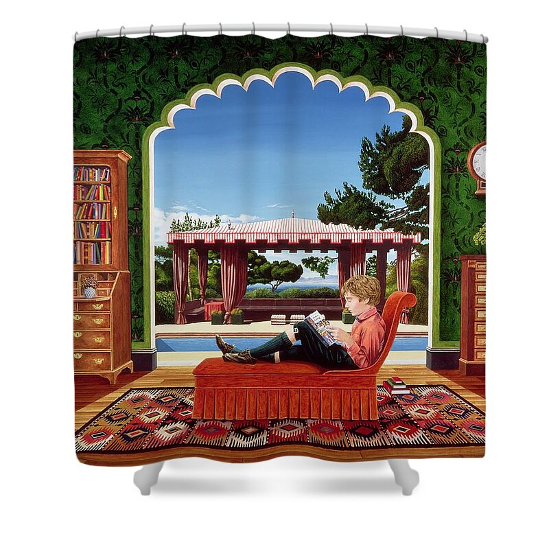 Interior Shower Curtain featuring the painting Boy Reading by Anthony Southcombe