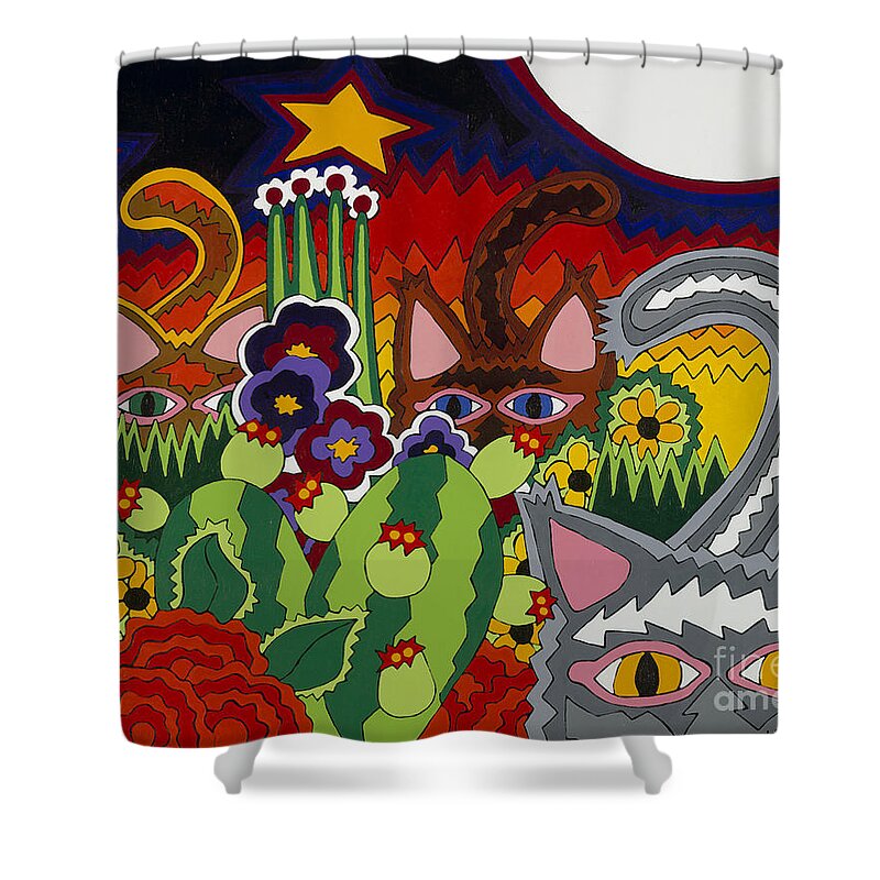 Cats Shower Curtain featuring the painting Boys Night Out by Rojax Art