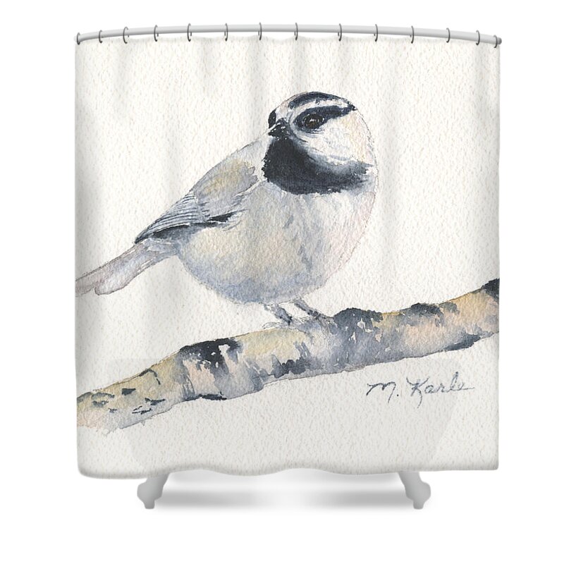 Bird Shower Curtain featuring the painting Bozeman Native - Mountain Chickadee by Marsha Karle