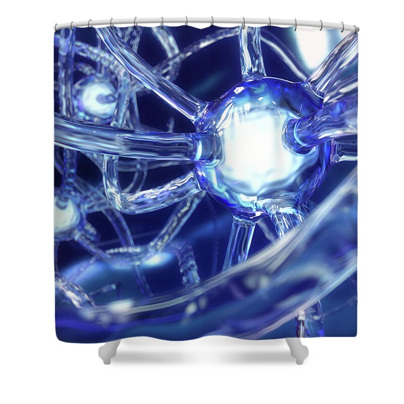 Connection Shower Curtain featuring the digital art Brain Neurons Made Of Glass by Maciej Frolow