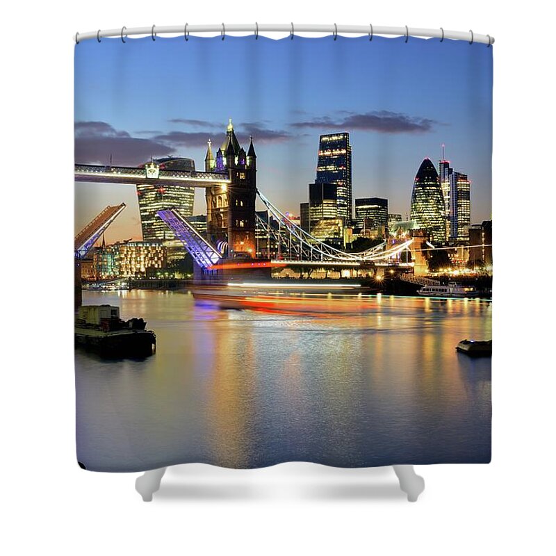 Downtown District Shower Curtain featuring the photograph Brand New Skyline Of London At Sunset by Vladimir Zakharov