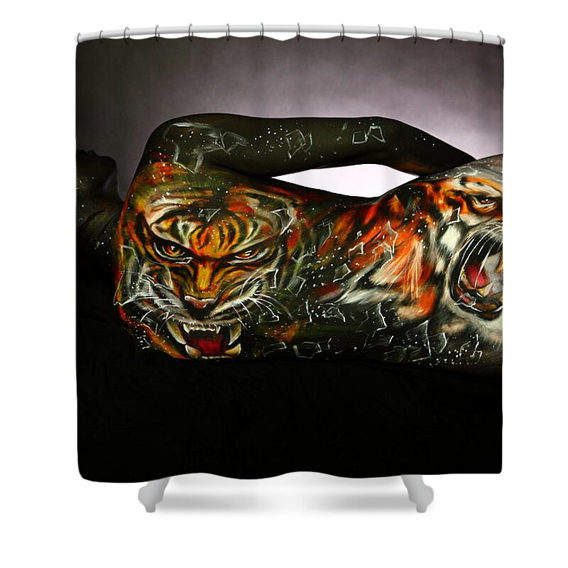 Fine Art Body Paint Shower Curtain featuring the photograph Breaking Point by Angela Rene Roberts and Cully Firmin