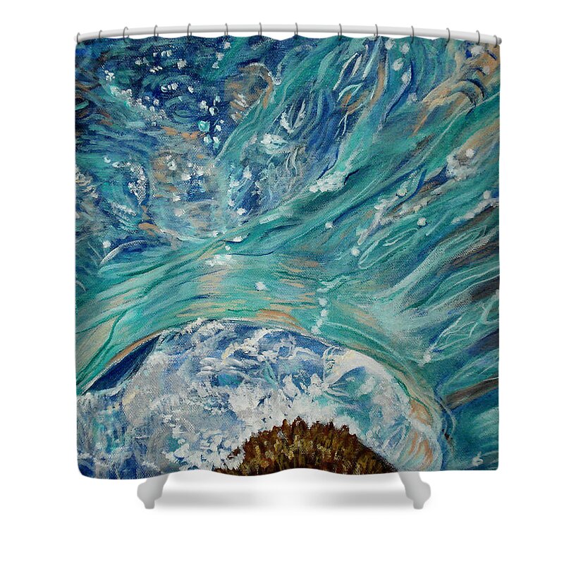 Swimming Shower Curtain featuring the painting Breaking Through by Linda Queally