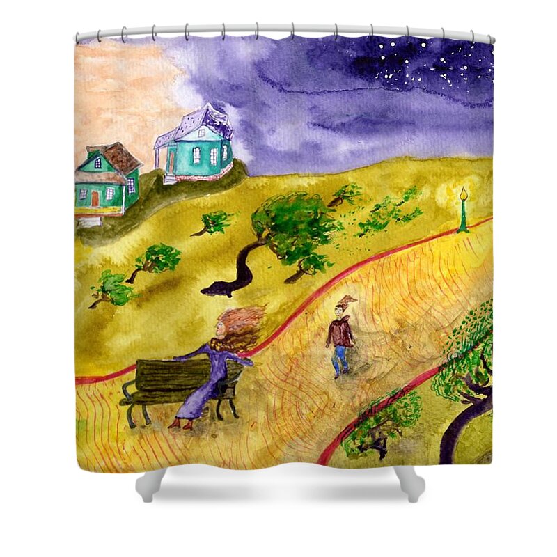 Jim Taylor Shower Curtain featuring the painting Breezy Dusk In The Park by Jim Taylor